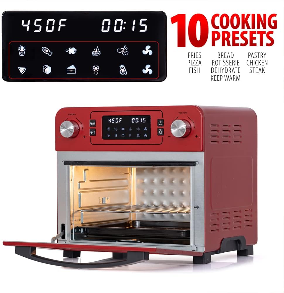 24QT Stainless Steel Countertop Toaster Air Fryer Oven Red L438517
