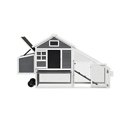 71" Movable Wooden Chicken Coop with Wheels and Run J635