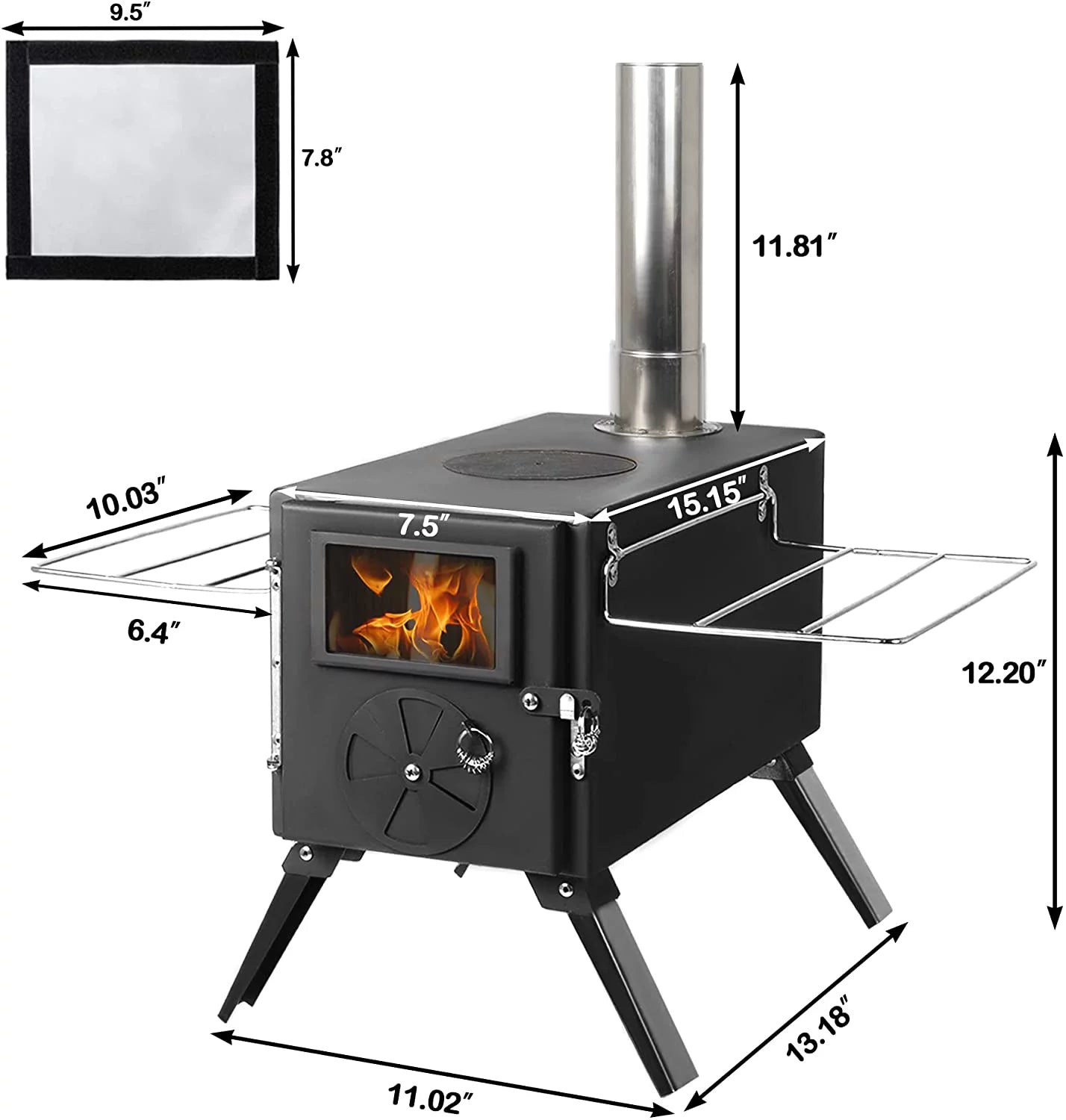Black Portable Steel Camping Stove with Pipe V762