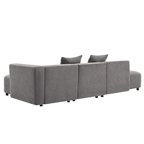 L Shape Curved Sofa with Extra Chaise Lounge, Chenille Upholstery Deep Seat Sectional Couch A831