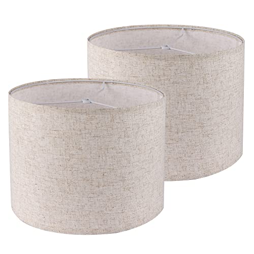 Beige Drum Fabric Lampshades Set of 2 E9315
