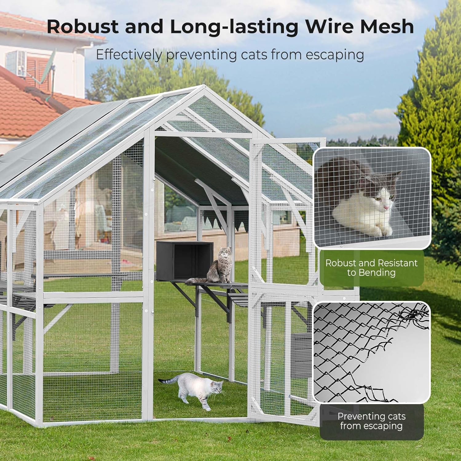 Large Wooden Outdoor Cat Enclosure with Waterproof Cover W18196