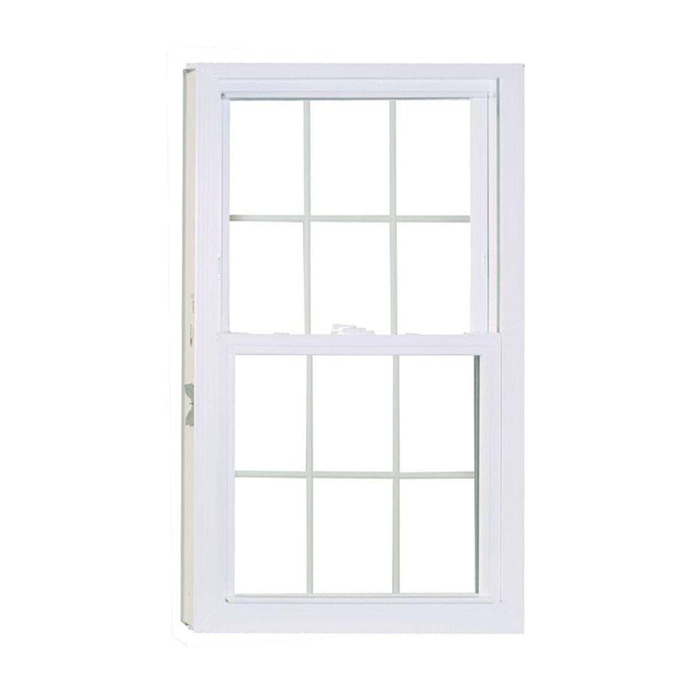 32 in. x 54 in. White Vinyl Double Hung Window with Buck Frame and Colonial Grilles L1512