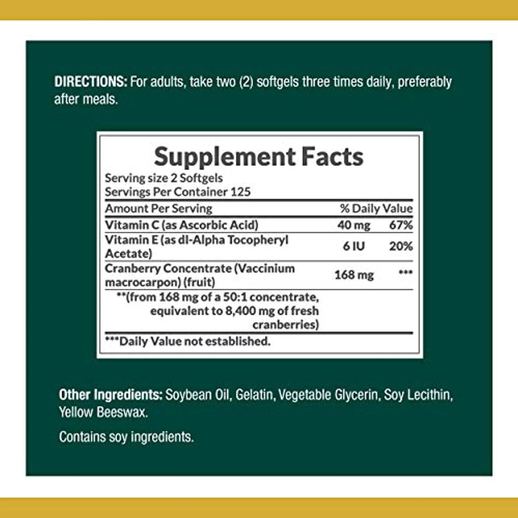 250 Softgels Cranberry Pills with Vitamin C O3758