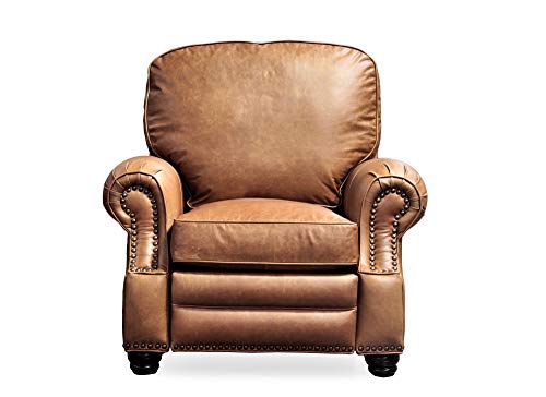 Antique Dark Sanded Bomber Top Grain Leather Recliner Chair with Espresso Wood Legs M30569