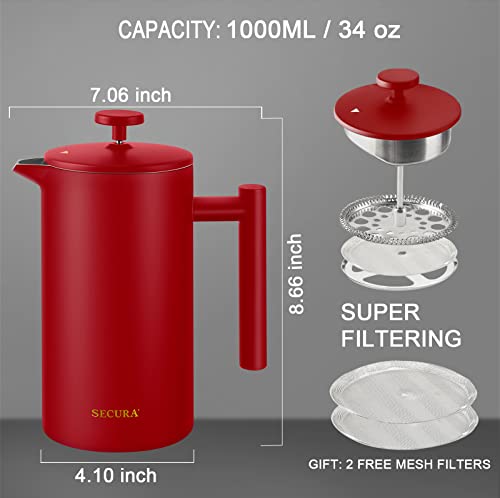 34oz Stainless Steel French Press Coffee Maker E846765