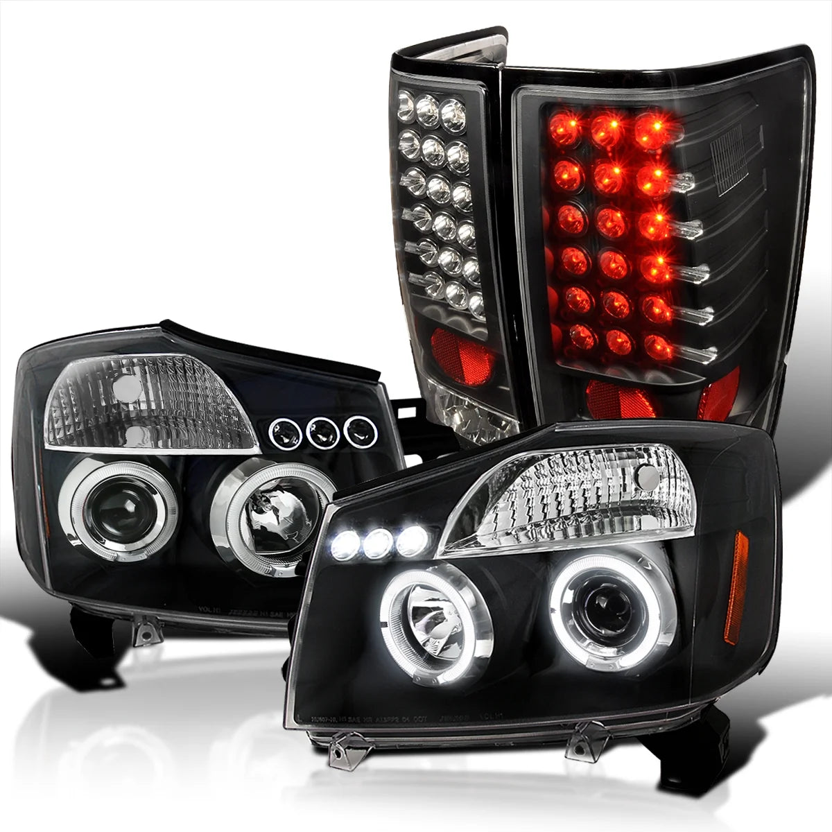 Black Halo Projector Headlights and LED Tail Lamps Combo for Nissan Titan Y751161