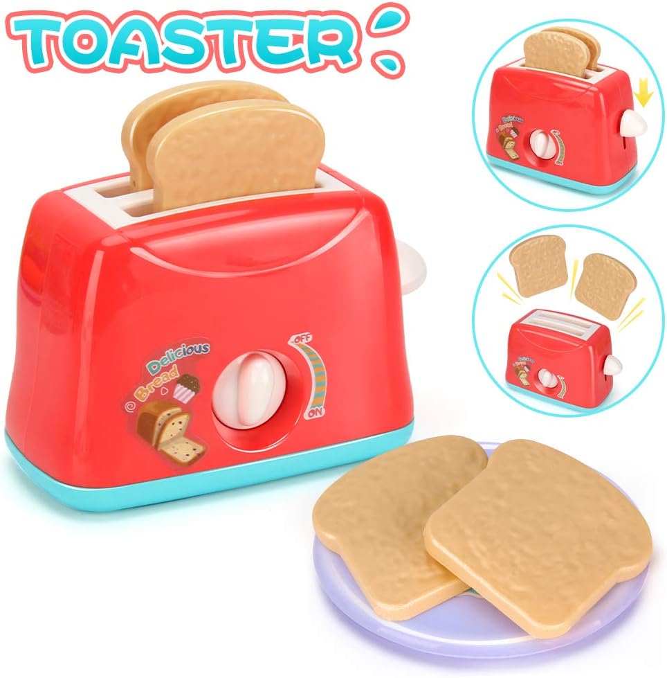 Kids Assorted Kitchen Appliance Toys, Pretend Kitchen Toy Set Includes Coffee Maker, Blender and Toaster, Cutting Play Food and Kitchen Utensils Accessories K589875