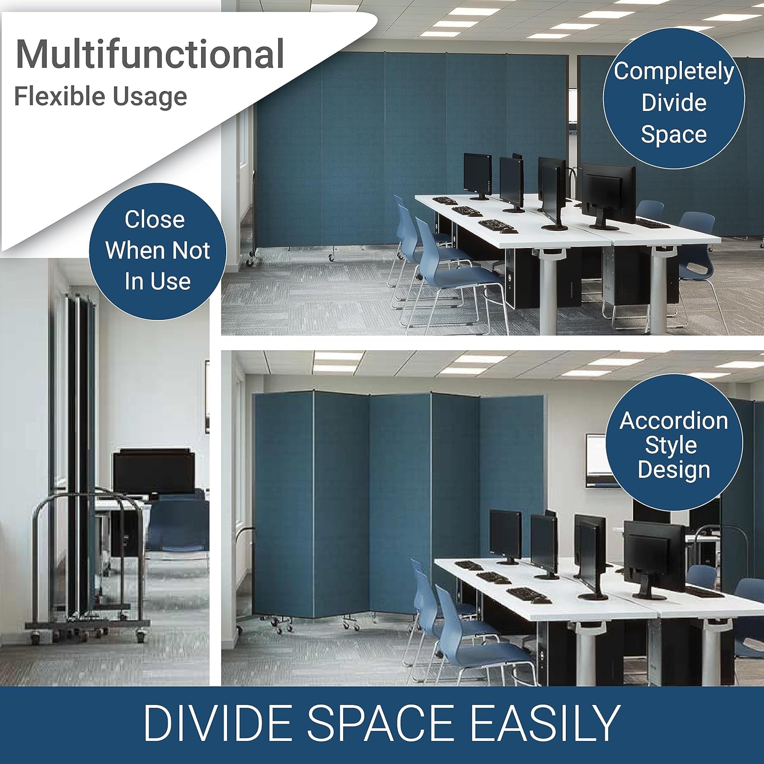 5-Panel Folding Room Divider with Metal Frame, Grey Smoke Fabric S793