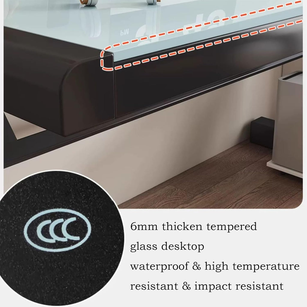 Black Tempered Glass Computer Desk with Threading Hole, 39.3 * 19.6'' Y622786