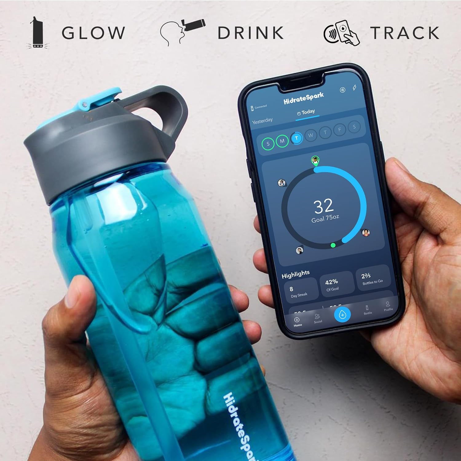 Insulated Stainless Steel Smart Water Bottle, 20 oz, Black L98183