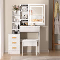 White Vanity Desk with Sliding Mirror and Lights, 4 Drawers X50792