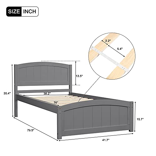 Twin Platform Bed Wood Bed Frame with Headboard and Footboard, Grey G851
