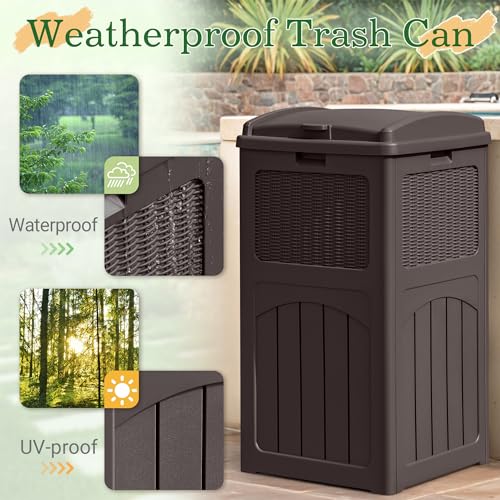 33 Gallon Dark Brown Outdoor Trash Can with Lid G474178