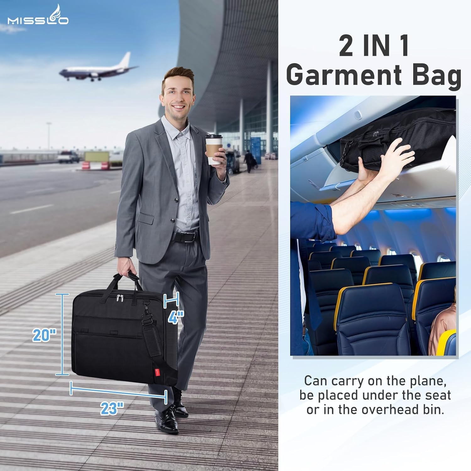 Black 43'' Waterproof Garment Bag with Shoulder Strap I658411