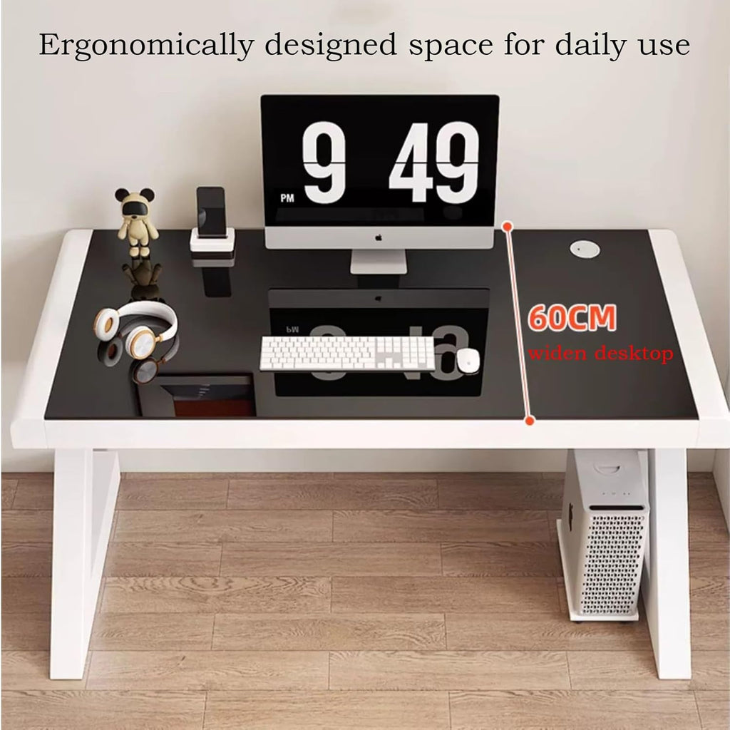 Black Tempered Glass Computer Desk with Threading Hole, 39.3 * 19.6'' Y622786