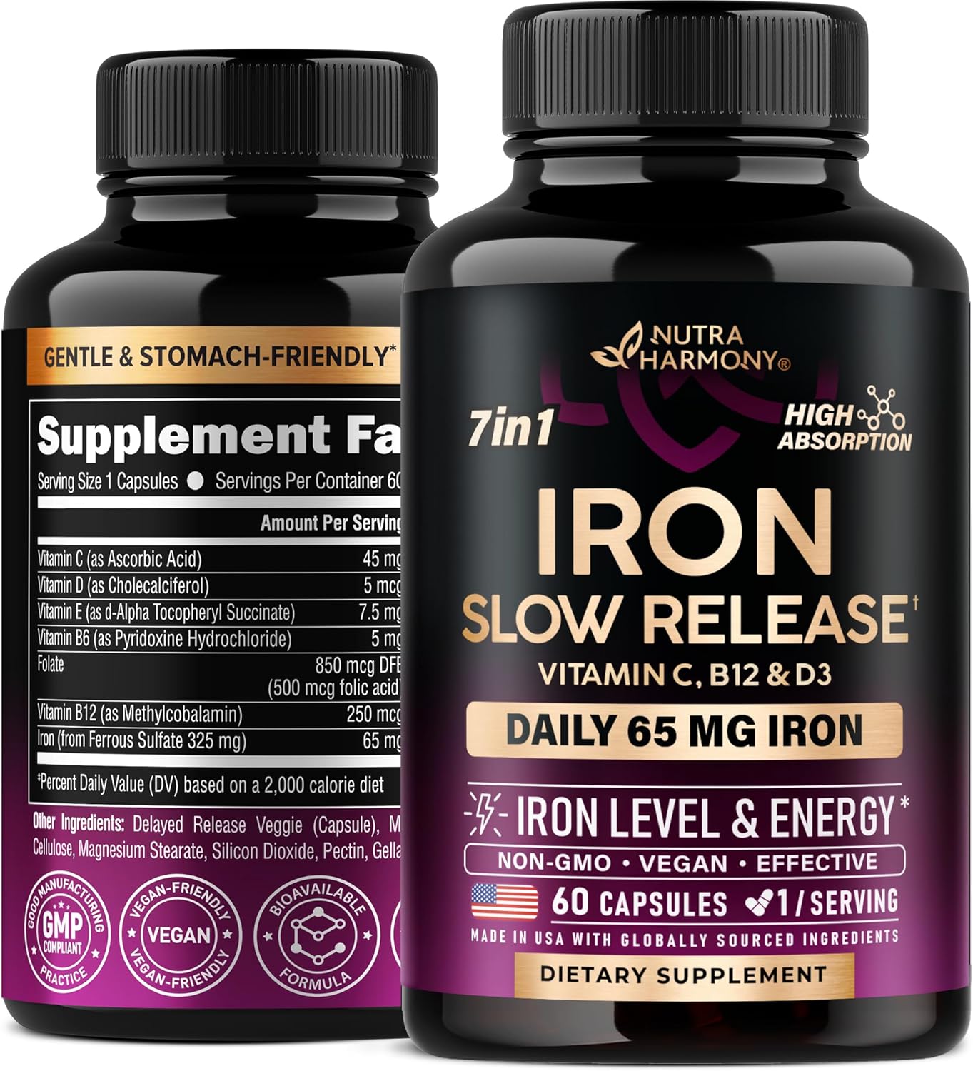 60 Capsules Iron 65mg Ferrous Sulfate 325mg Slow Release Z1252