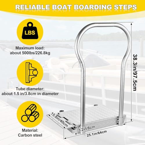 Folding Boat Boarding Platform with Handrail 500LBs Load Non-Slip Heavy Duty Steel Q6404