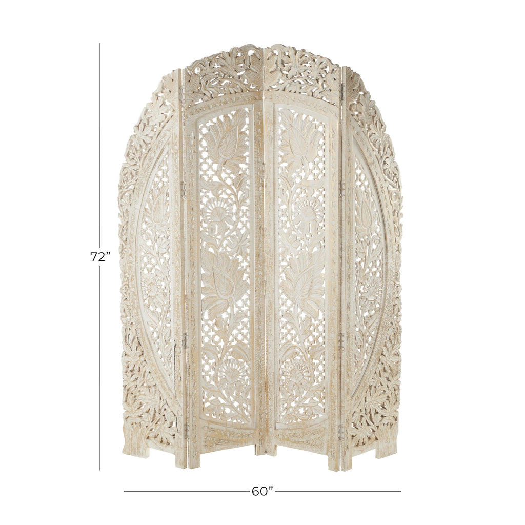 White Wood Arched 4 Panel Room Divider Screen G292