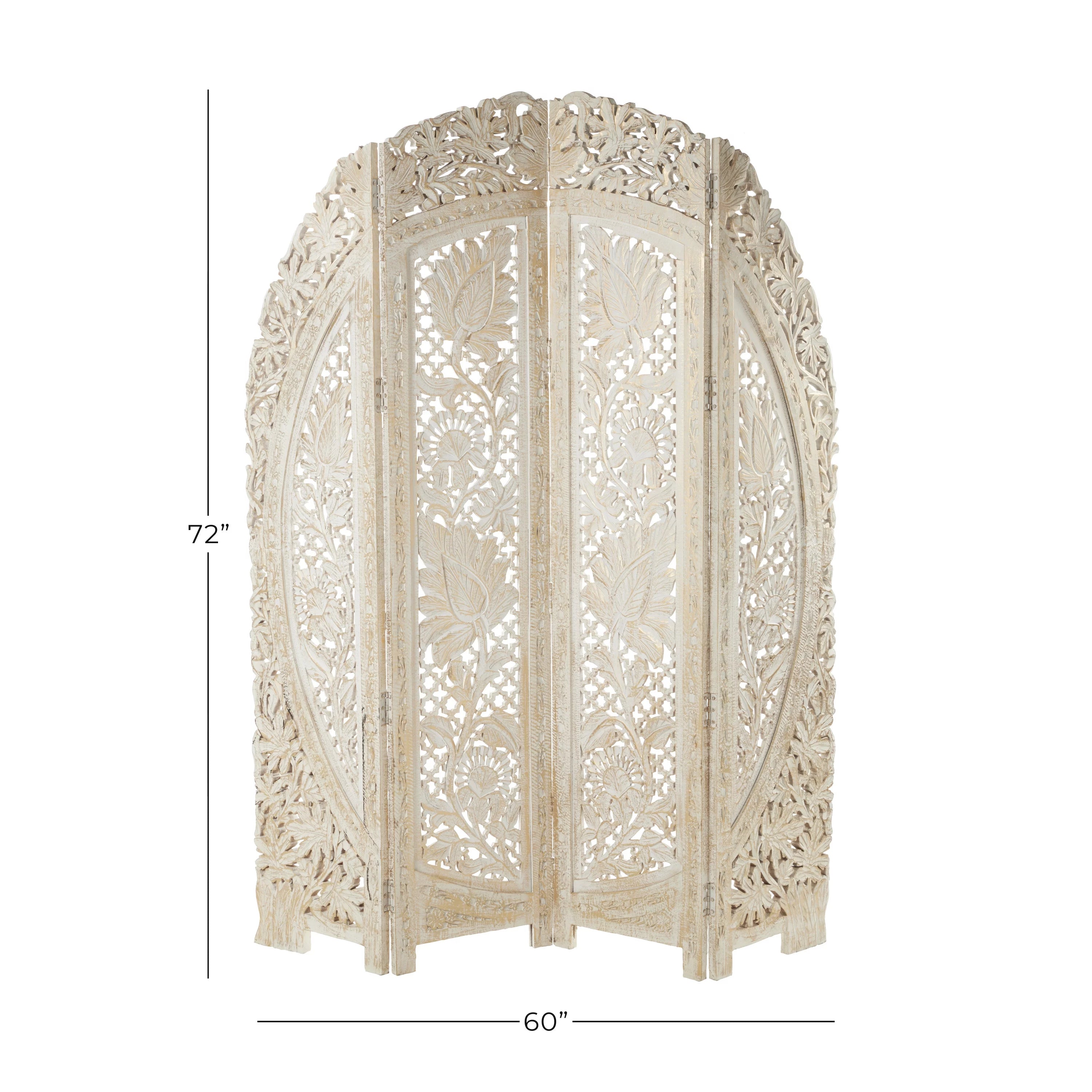 White Wood Arched 4 Panel Room Divider Screen G292