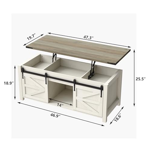 47.3'' Lift Top Coffee Table with Storage, White, Grey Top G724