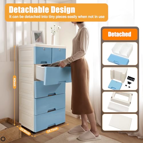 Pink 6 Drawer Plastic Dresser with Wheels D11629