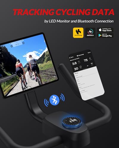 Stationary Bike with Thickened Steel Tube, Silent Belt Drive, Heavy Flywheel, Comfortable Seat Cushion and Upgraded LED Monitor P437853