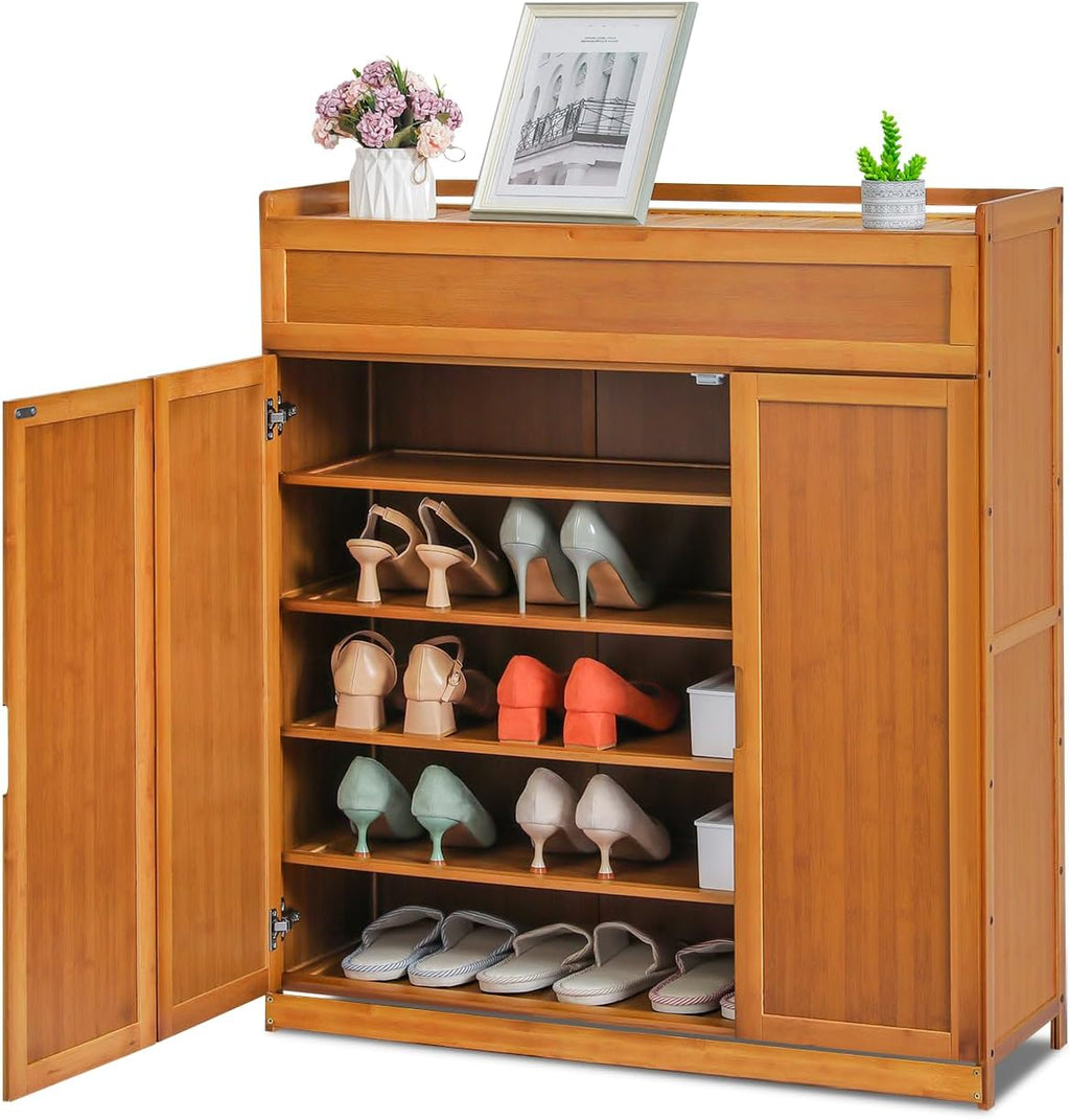 Bamboo 6 Tier Freestanding Shoe Cabinet with Doors (Brown) D103427