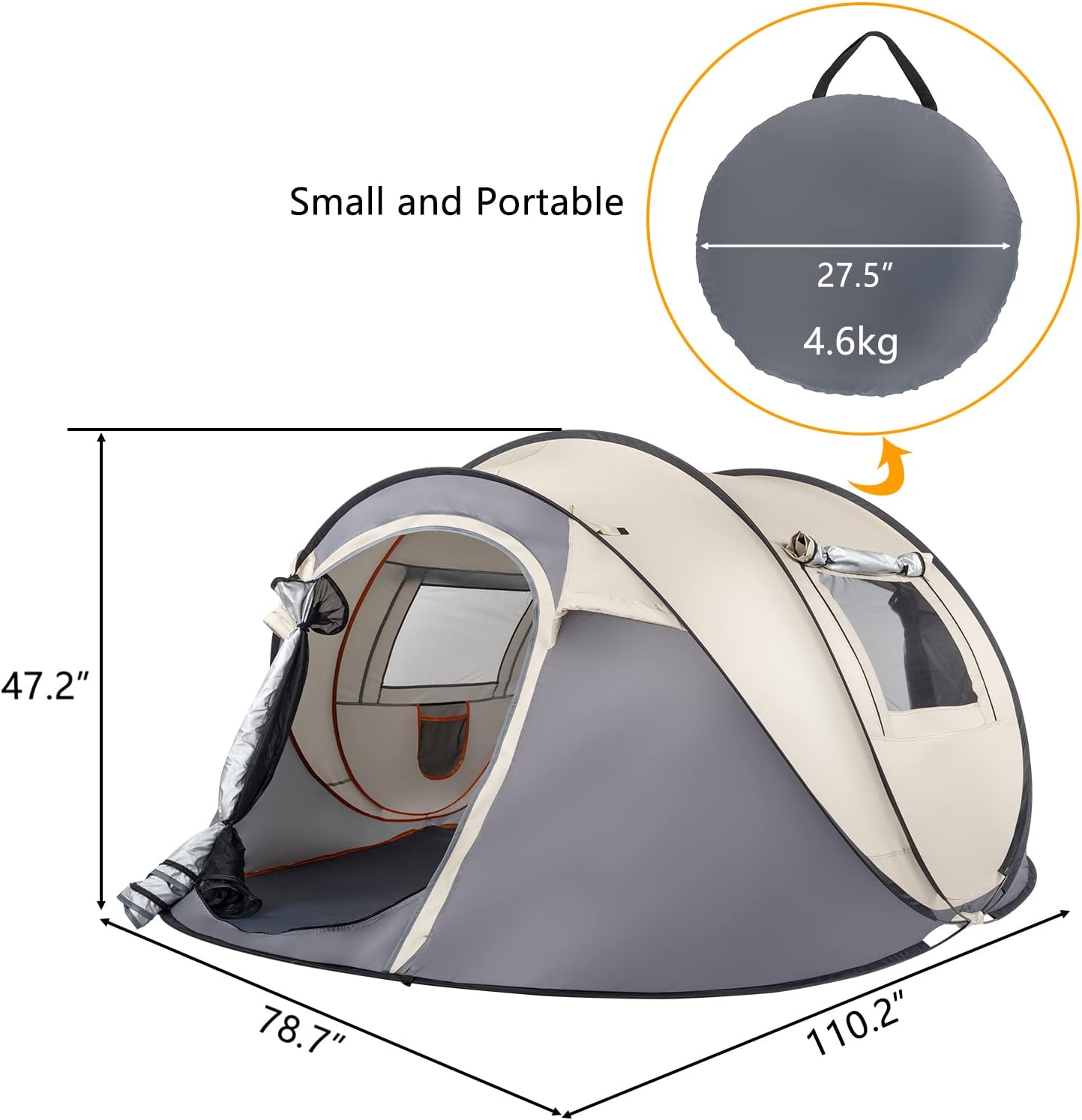 4 Person Pop Up Waterproof Camping Tent with 2 Doors V801991