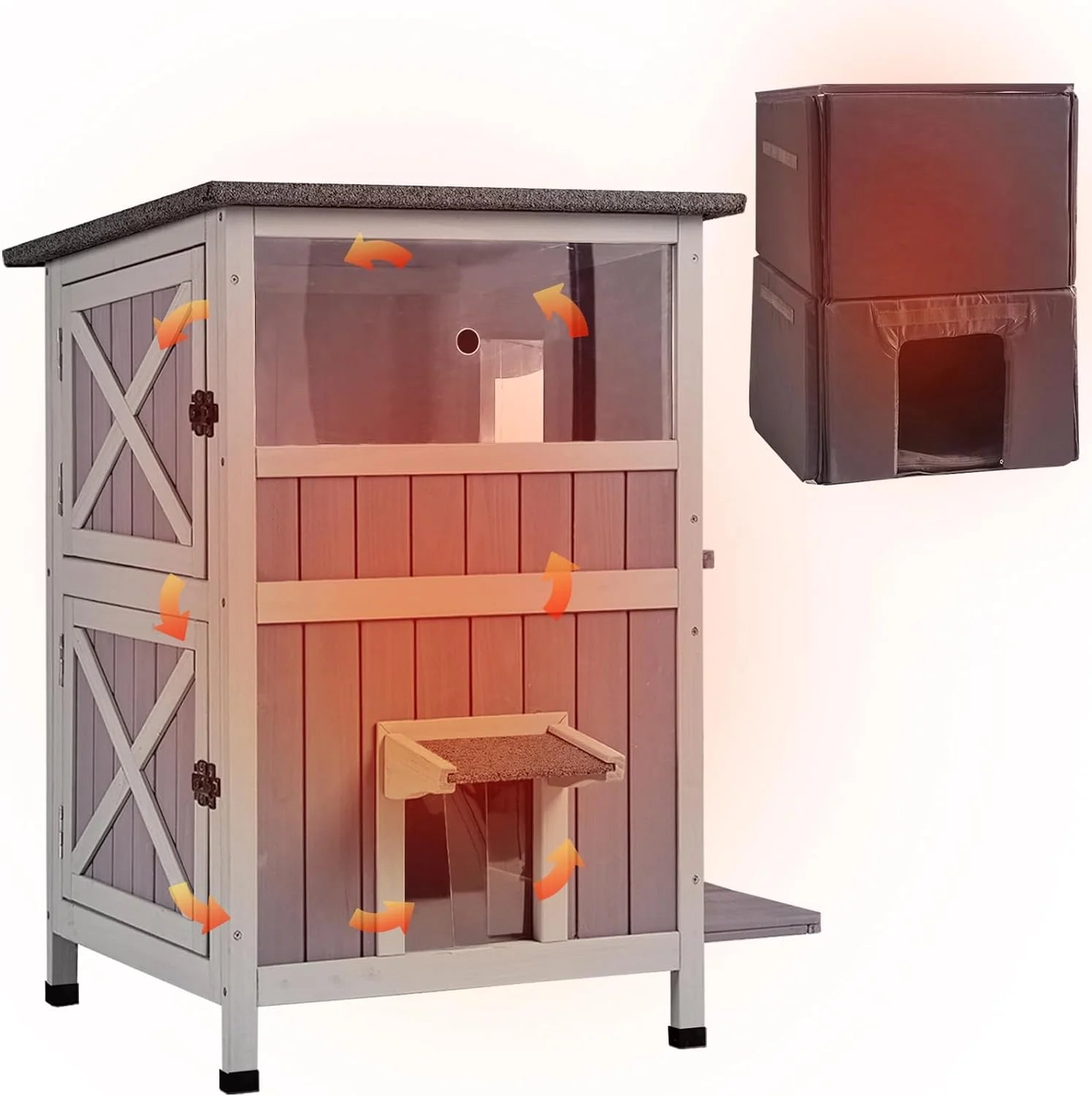 Insulated Cat House Outdoor Weatherproof with Insulated Liner B466