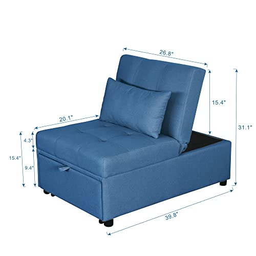 Blue Linen Fabric Fold Sofa Bed R6634