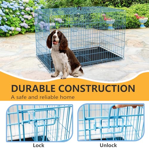 48 Inch Folding Metal Wire Dog Crate with Divider Panel and Leak-Proof Plastic Tray, Black Y680606