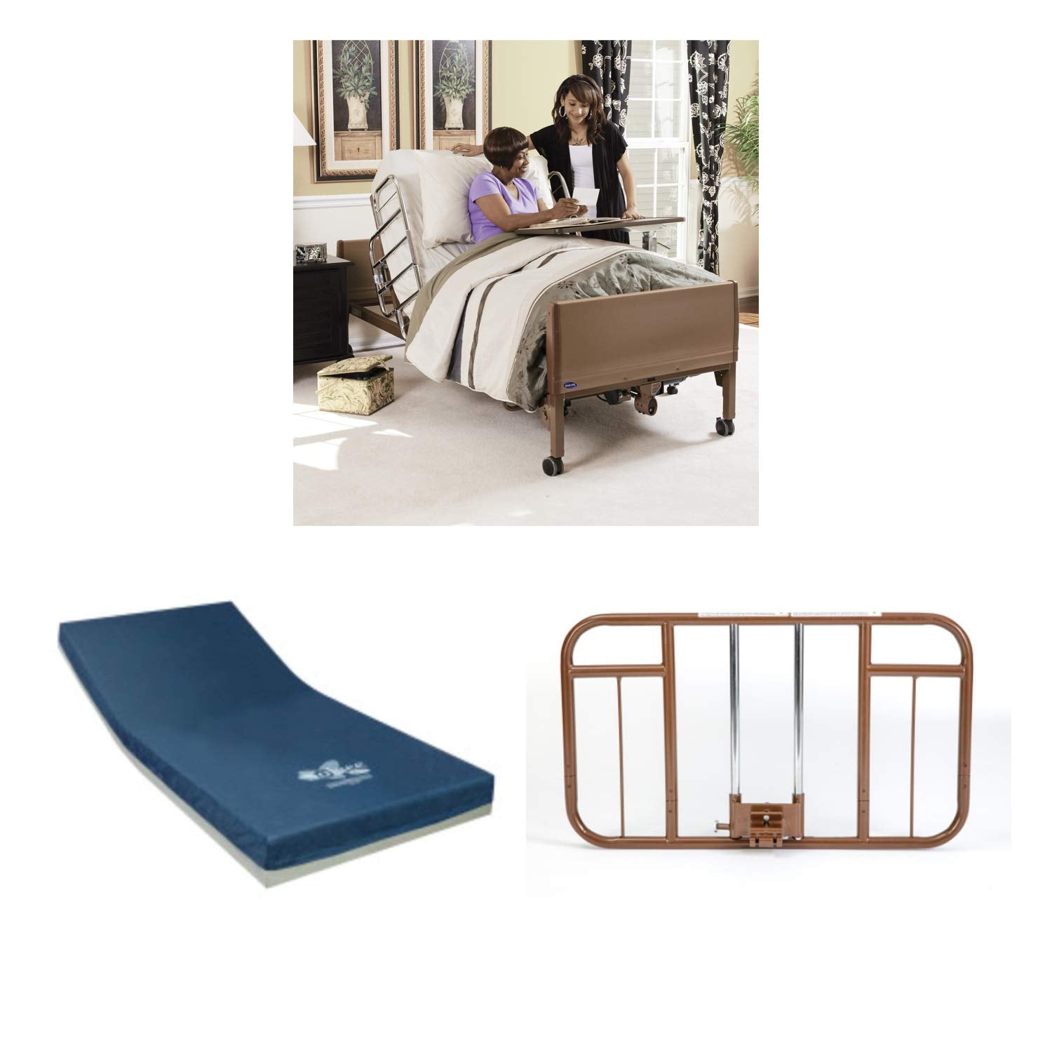 Full-Electric Hospital Bed with Innerspring Mattress and Full Bed Rails U364898