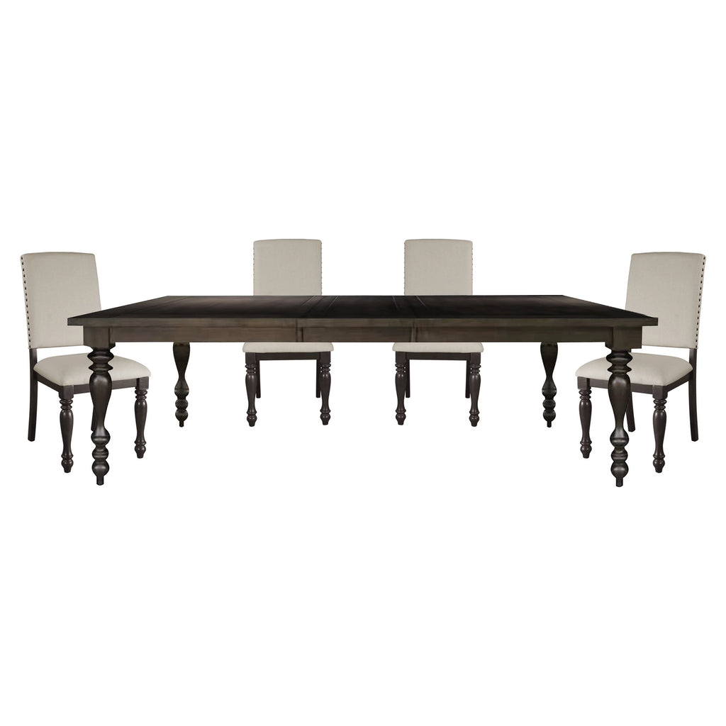 Grayish Brown Finish Dining Table with Draw Leaf Birch Veneer J674495