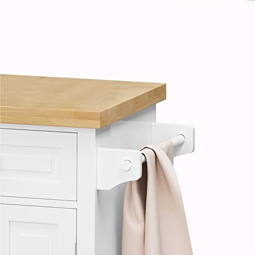 White Kitchen Island Cart with Wood Top and Drop Leaf H73662