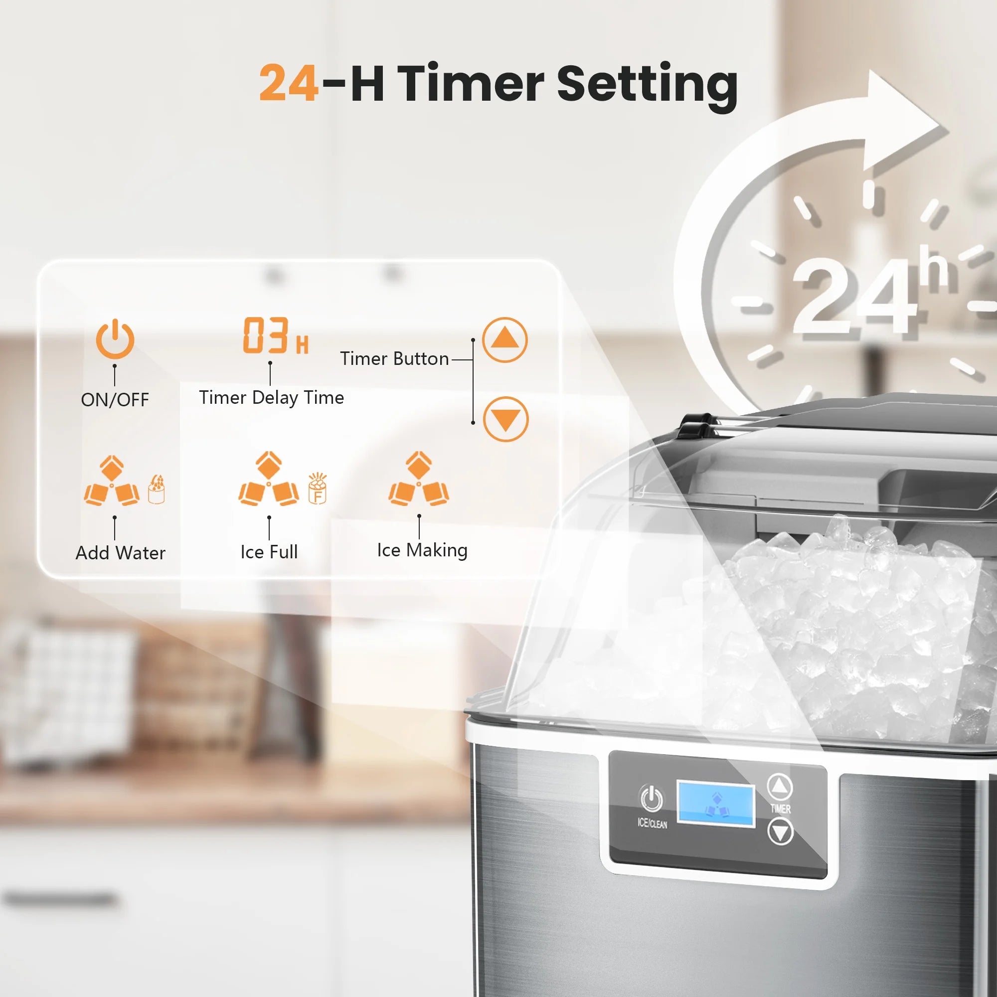 Silver Countertop Ice Maker, 44 lbs/24 H, Compact W176022