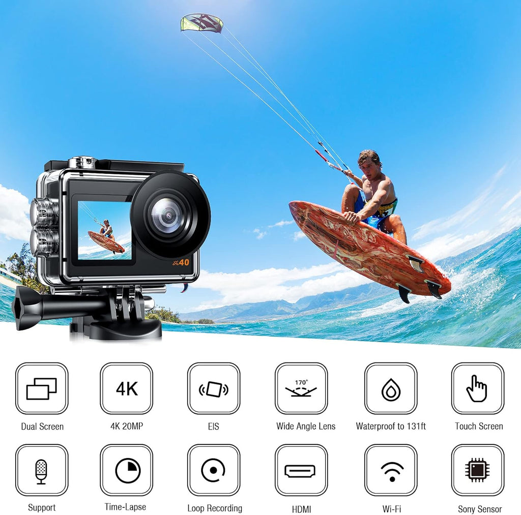 4K Waterproof Action Camera with 2 Batteries W9931