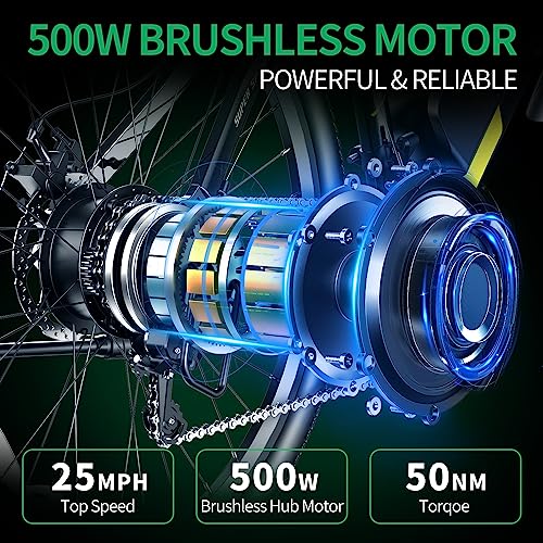 Electric Bike 500W Motor 26" x1.95 48V 12.8 AH Battery 21-Speed Gears 25MPH Lockable Fork Suspension W4662