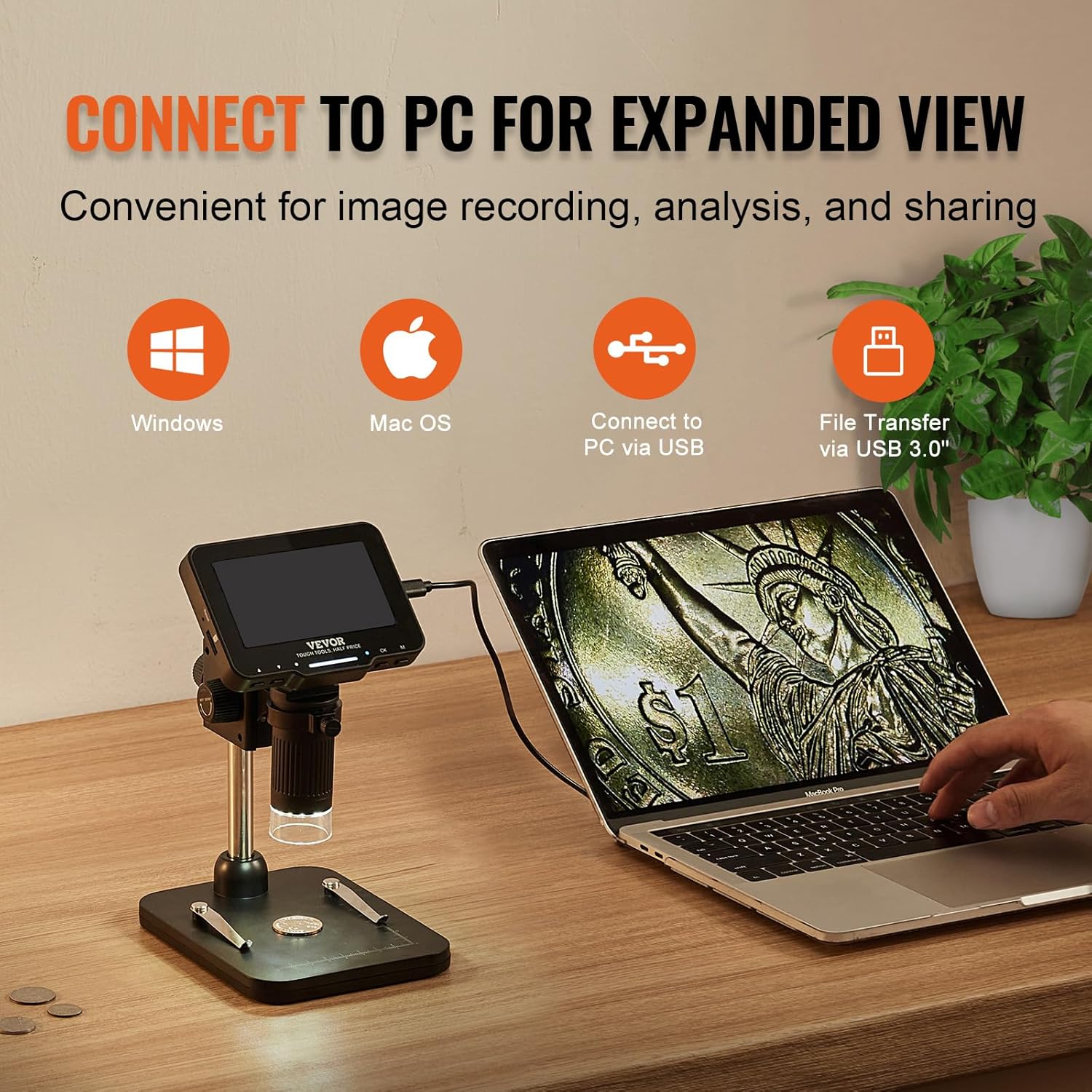 4.3" IPS Screen 50X-1000X Magnification LCD Digital Microscope with 8 LED Lights and 32GB SD Card X9759