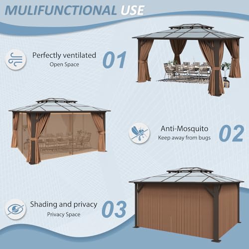 12'x14' Hardtop Gazebo with Curtains and Netting S95905