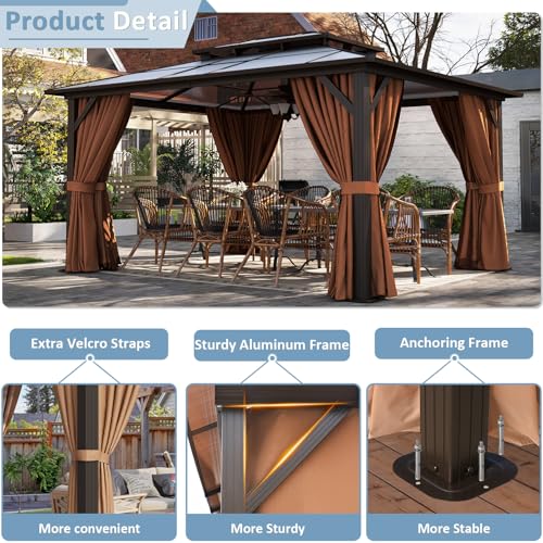 12'x14' Hardtop Gazebo with Curtains and Netting S95905