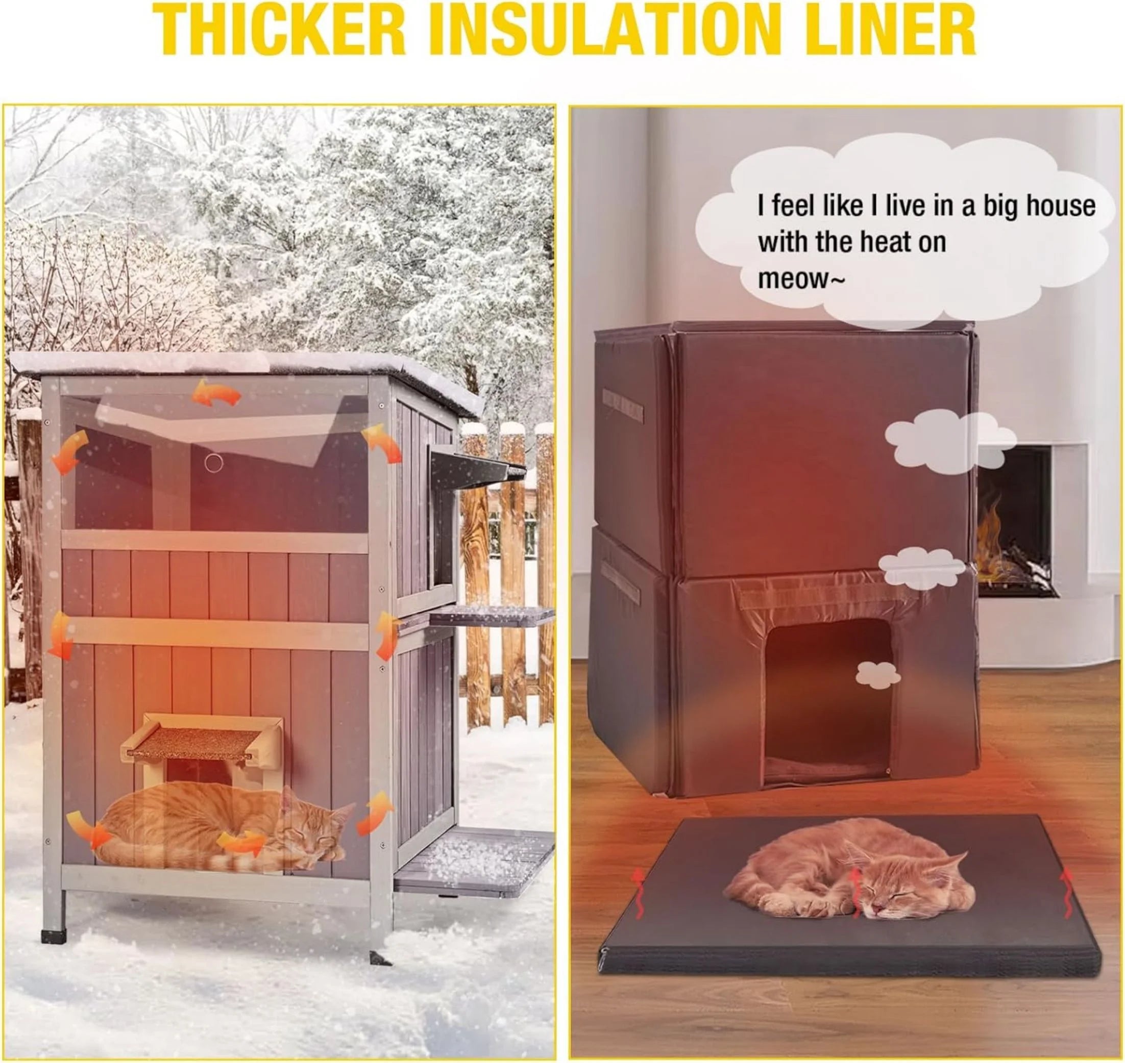 Insulated Cat House Outdoor Weatherproof with Insulated Liner B466