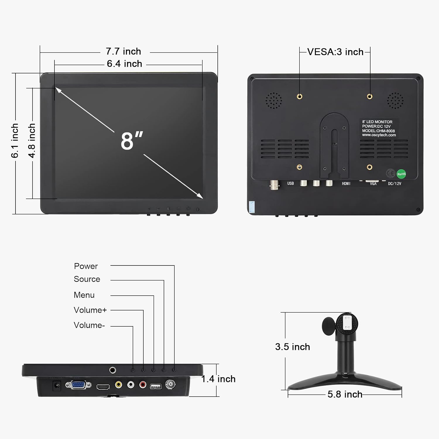 8 inch Portable HDMI Monitor with Speakers, Pack of 2 S8905