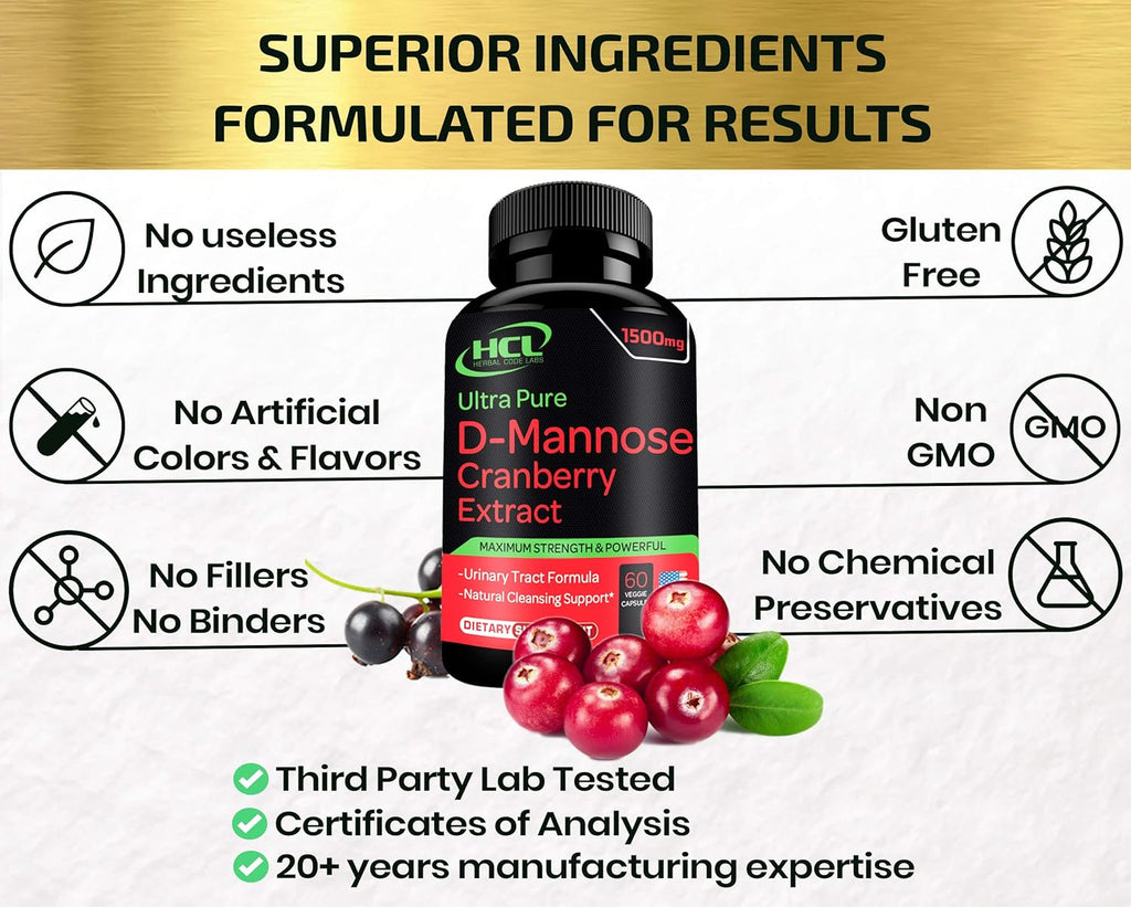 D-Mannose with Cranberry Extract Capsules 1500mg U77667