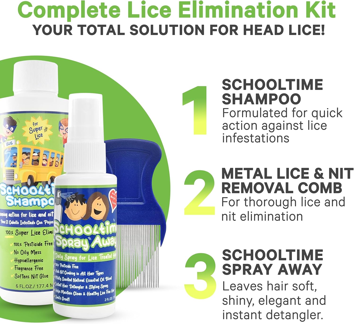 6 oz Shampoo, 2 oz Spray Away with Stainless Steel Comb Y5618