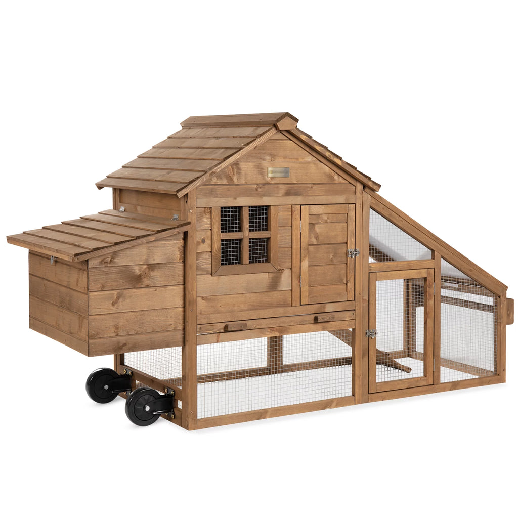 70in Mobile Fir Wood Chicken Coop with Wheels C3609