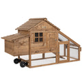 70in Mobile Fir Wood Chicken Coop with Wheels C3609