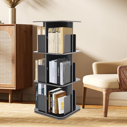 Black 3 Tier Rotating Bookcase S250