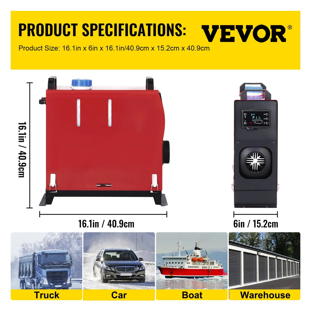12V 5KW Diesel Air Heater with Black LCD Switch, Muffler, Wireless Control T41335