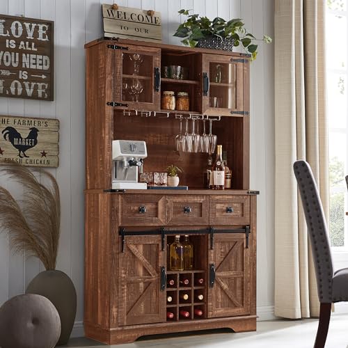 Antique Brush White Farmhouse Bar Cabinet with Sliding Barn Door Q50713